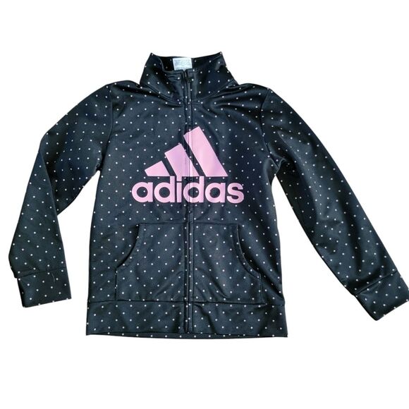 Adidas Nwot Girls Polka Dot Track Jacket size 6 pink & black - Picture 1 of 4